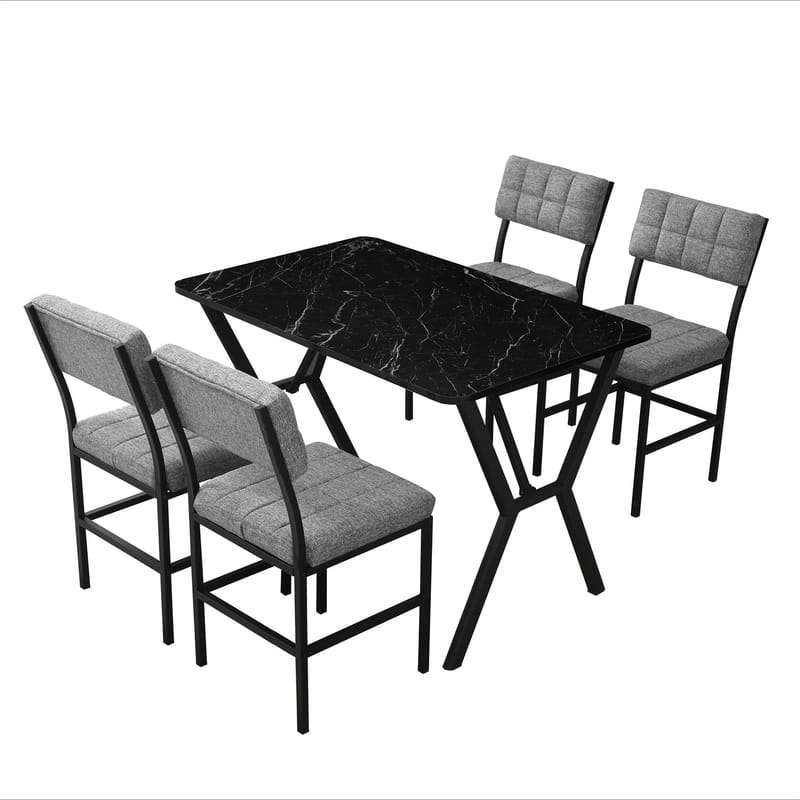 Stedum spisegruppe bord 110 cm + 4 stole - Grå og Sort - Møbler - Borde - Spisebordssæt