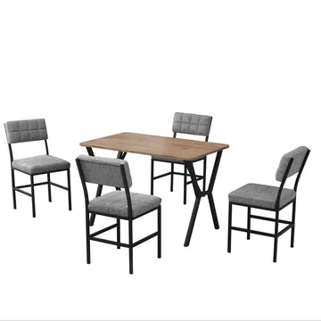 Stedum spisegruppe bord 110 cm + 4 stole - Grå og Valnød - Møbler - Borde - Spisebordssæt