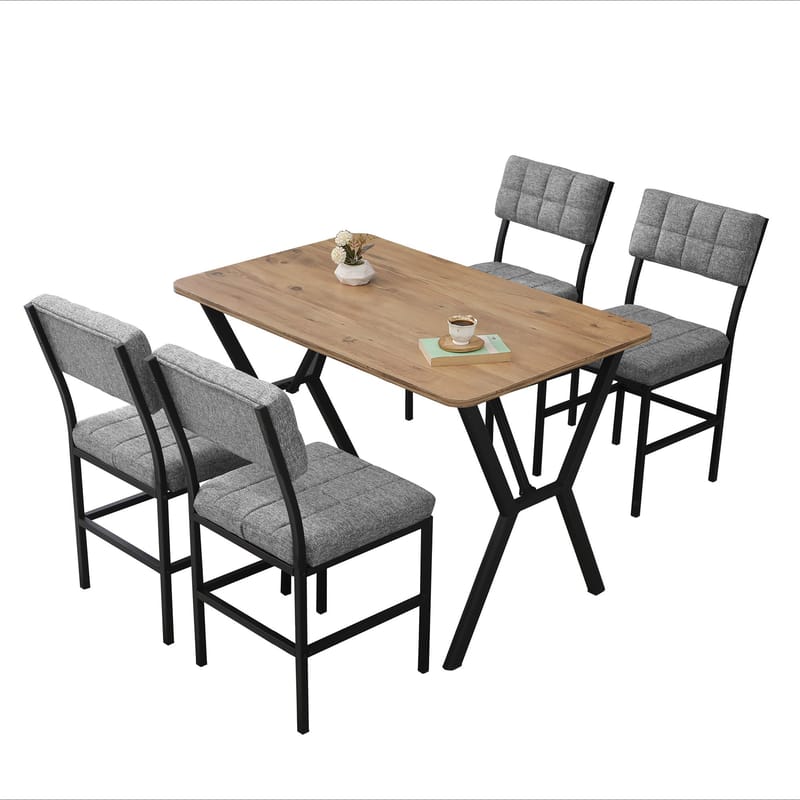 Stedum spisegruppe bord 110 cm + 4 stole - Grå og Valnød - Møbler - Borde - Spisebordssæt
