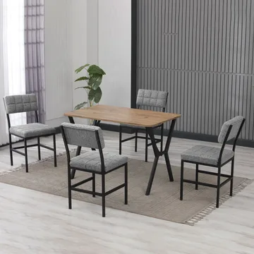 Stedum spisegruppe bord 110 cm + 4 stole - Grå og Valnød - Møbler - Borde - Spisebordssæt