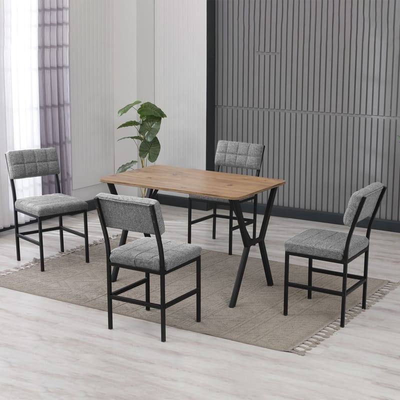 Stedum spisegruppe bord 110 cm + 4 stole - Grå og Valnød - Møbler - Borde - Spisebordssæt
