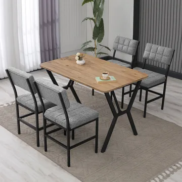 Stedum spisegruppe bord 110 cm + 4 stole - Grå og Valnød - Møbler - Borde - Spisebordssæt