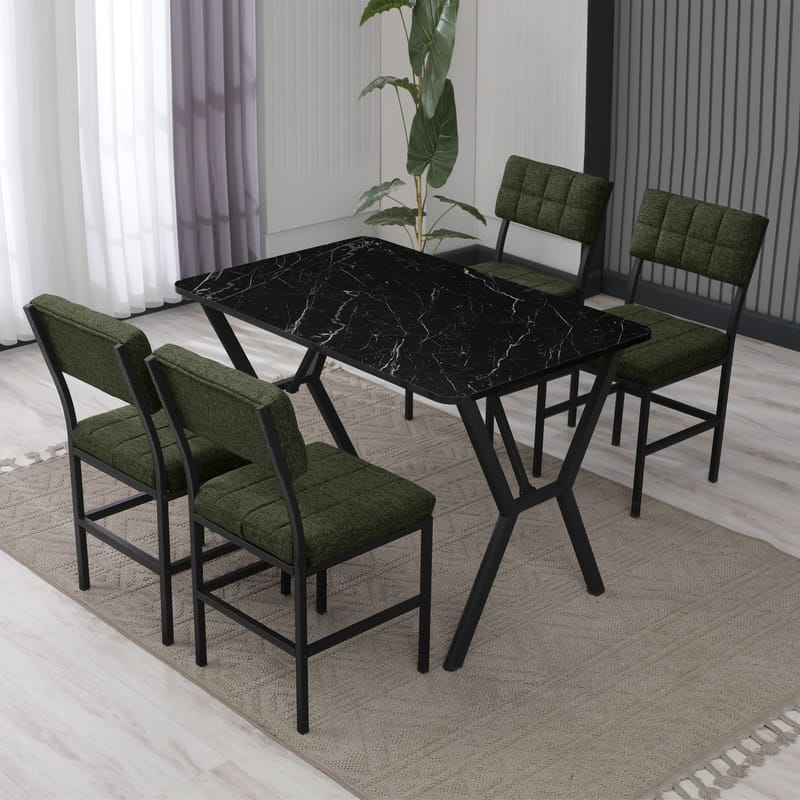 Stedum spisegruppe bord 110 cm + 4 stole - Grøn og Sort - Møbler - Borde - Spisebordssæt