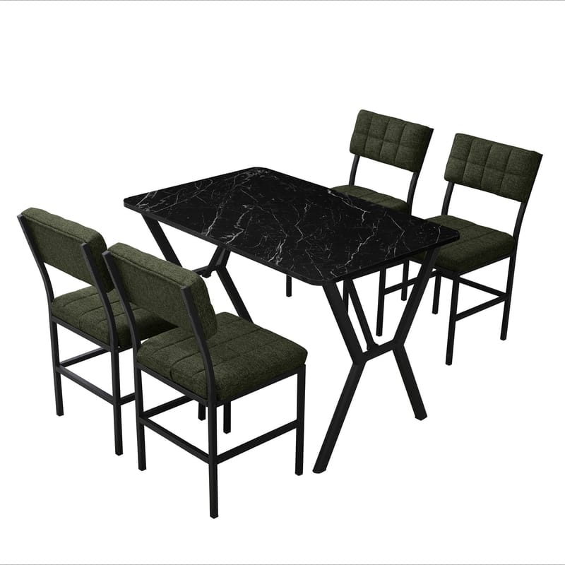 Stedum spisegruppe bord 110 cm + 4 stole - Grøn og Sort - Møbler - Borde - Spisebordssæt