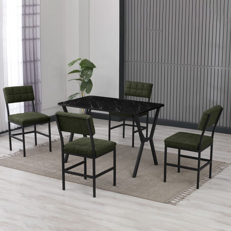 Stedum spisegruppe bord 110 cm + 4 stole - Grøn og Sort - Møbler - Borde - Spisebordssæt