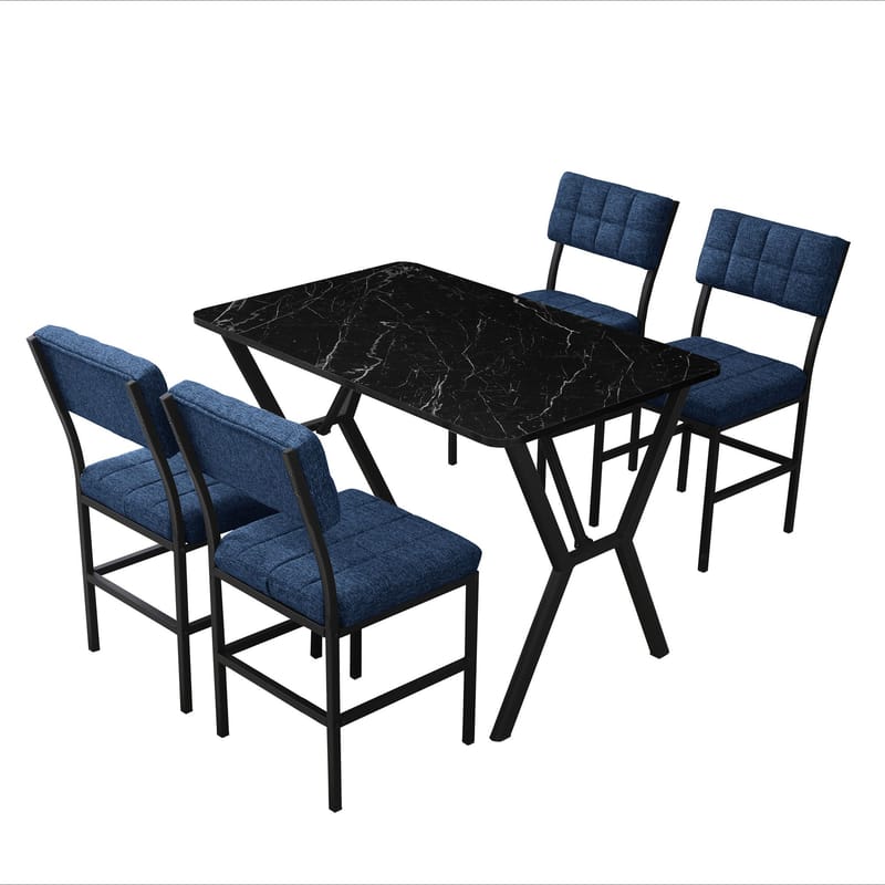 Stedum spisegruppe bord 110 cm + 4 stole - Marineblå Sort - Møbler - Borde - Spisebordssæt
