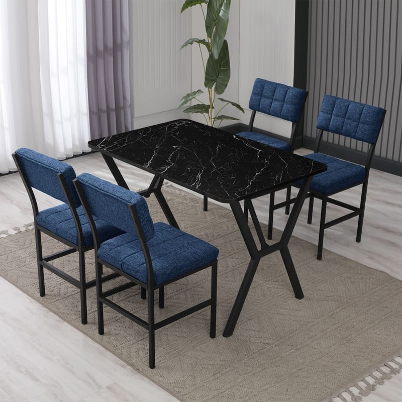 Stedum spisegruppe bord 110 cm + 4 stole - Marineblå Sort - Møbler - Borde - Spisebordssæt