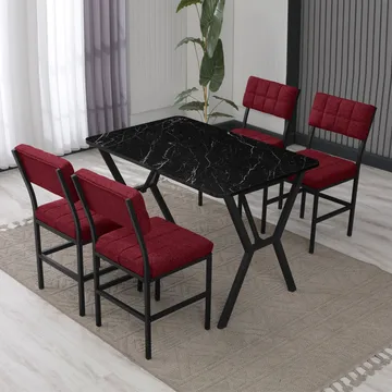 Stedum spisegruppe bord 110 cm + 4 stole - Vinrød og Sort - Møbler - Borde - Spisebordssæt