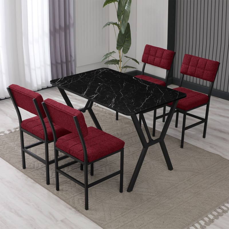 Stedum spisegruppe bord 110 cm + 4 stole - Vinrød og Sort - Møbler - Borde - Spisebordssæt