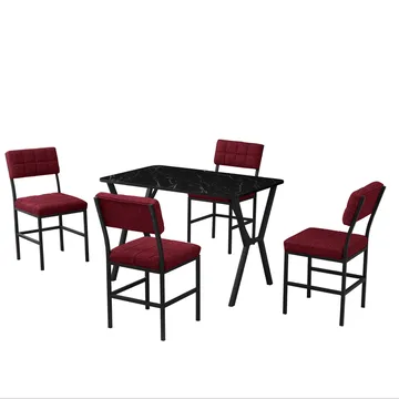 Stedum spisegruppe bord 110 cm + 4 stole - Vinrød og Sort - Møbler - Borde - Spisebordssæt