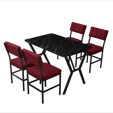 Stedum spisegruppe bord 110 cm + 4 stole - Vinrød og Sort - Møbler - Borde - Spisebordssæt