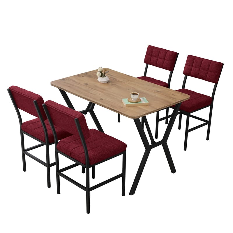 Stedum spisegruppe bord 110 cm + 4 stole - Vinrød og Valnød - Møbler - Borde - Spisebordssæt