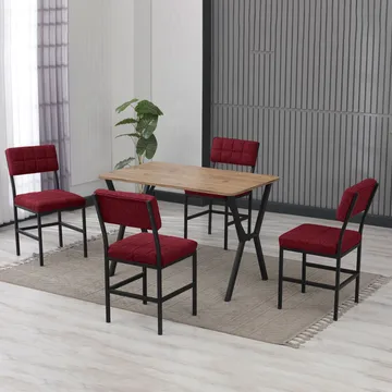 Stedum spisegruppe bord 110 cm + 4 stole - Vinrød og Valnød - Møbler - Borde - Spisebordssæt