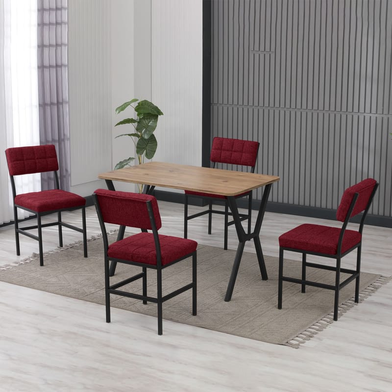 Stedum spisegruppe bord 110 cm + 4 stole - Vinrød og Valnød - Møbler - Borde - Spisebordssæt