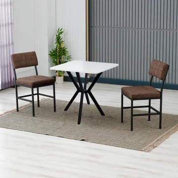 Stedum spisegruppe bord 70 cm + 2 stole - Brun Hvid - Møbler - Borde - Spisebordssæt