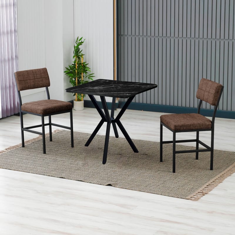 Stedum spisegruppe bord 70 cm + 2 stole - Brun og Sort - Møbler - Borde - Spisebordssæt