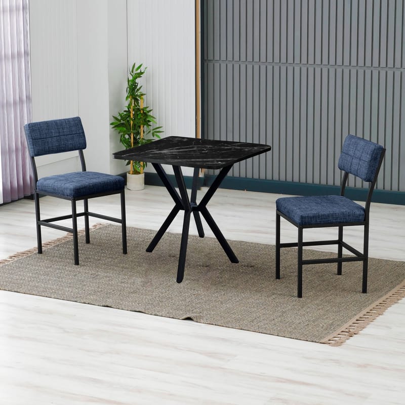 Stedum spisegruppe bord 70 cm + 2 stole - Marineblå og Sort - Møbler - Borde - Spisebordssæt