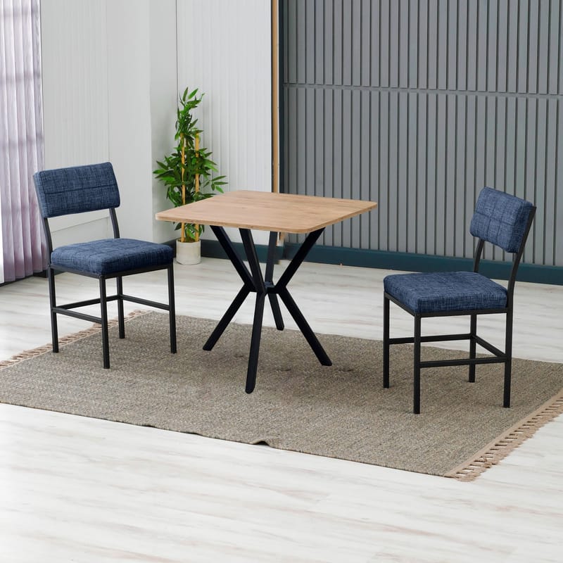 Stedum spisegruppe bord 70 cm + 2 stole - Marineblå og Valnød - Møbler - Borde - Spisebordssæt
