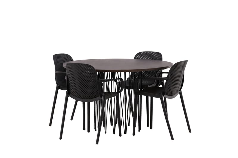 Stonaro Spisebordssæt 120 cm Rund med 4 Baltio Stole - Sort - Møbler - Borde - Spisebordssæt
