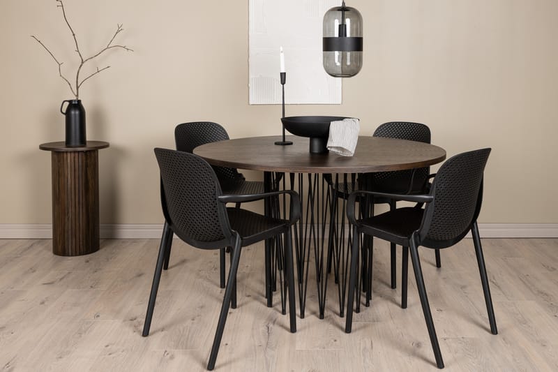 Stonaro Spisebordssæt 120 cm Rund med 4 Baltio Stole - Sort - Møbler - Borde - Spisebordssæt