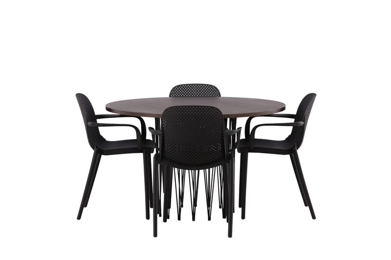 Stonaro Spisebordssæt 120 cm Rund med 4 Baltio Stole - Sort - Møbler - Borde - Spisebordssæt