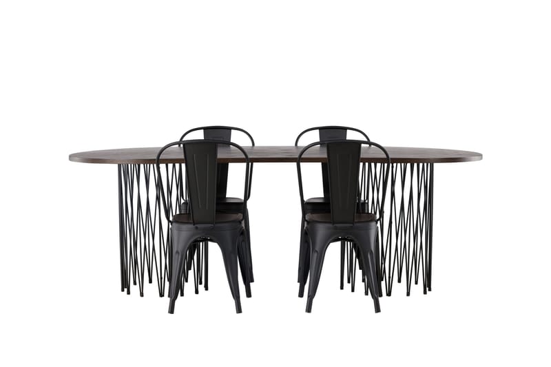 Stone Matgruppe 220 cm Oval med 4 Tempe Stole - Sort - Møbler - Borde - Spisebordssæt