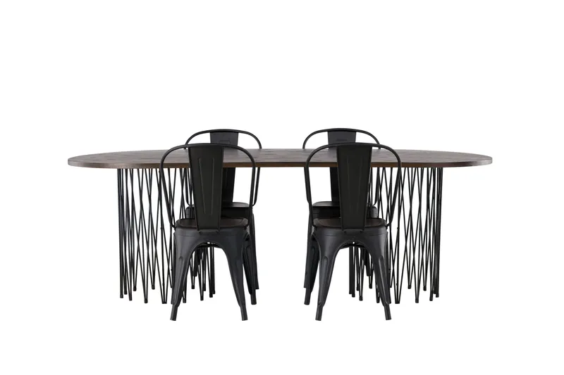 Stone Matgruppe 220 cm Oval med 4 Tempe Stole, Sort