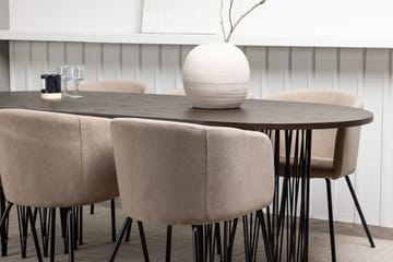 Stone ovalt spisebord 220x100x74 cm med 6 Berit armstole med armlæn - Møbler - Borde - Spisebordssæt
