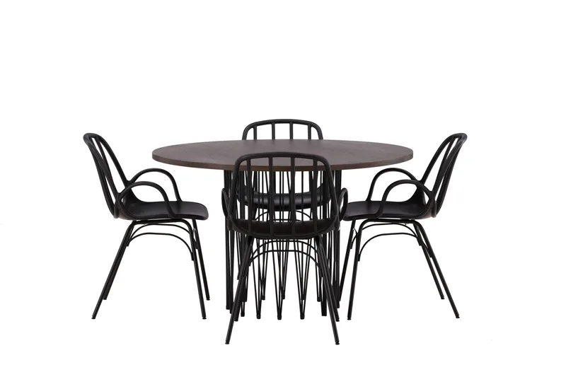 Stone Spisebordssæt 120 cm Rund med 4 Dyrön Stole, Svart