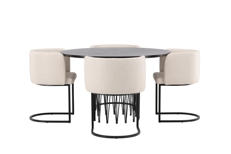 Stone Spisebordssæt 120 cm Rund med 4 Simrishamn Stole, Beige