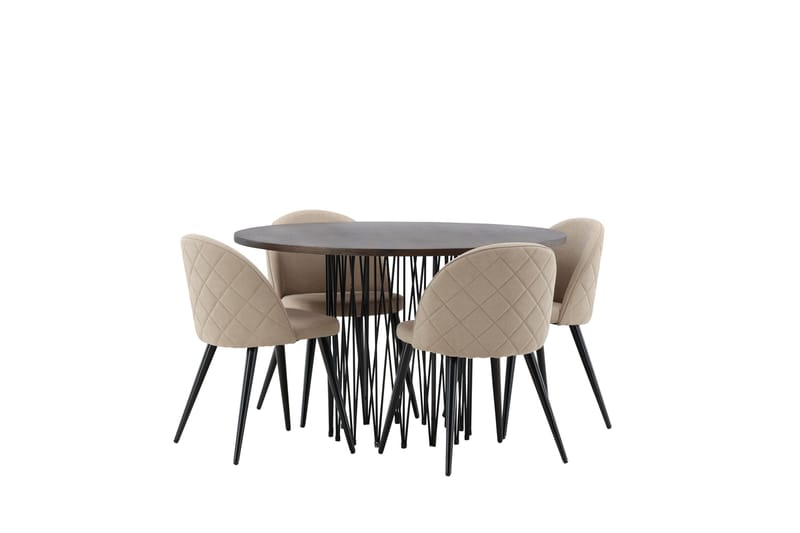 Stone Spisebordssæt 120 cm Rund med 4 Velvet Stole - Beige - Møbler - Borde - Spisebordssæt