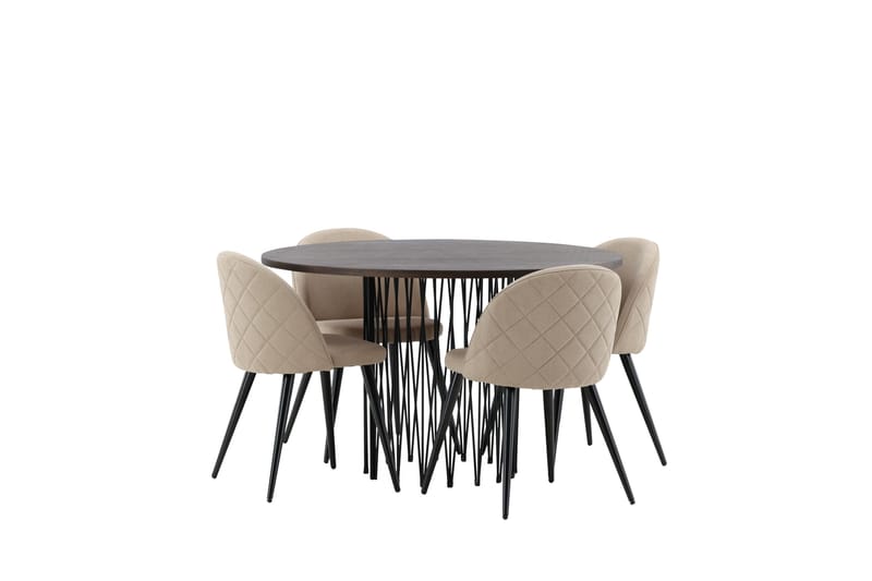 Stone Spisebordssæt 120 cm Rund med 4 Velvet Stole - Beige - Møbler - Borde - Spisebordssæt