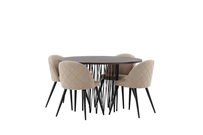 Stone Spisebordssæt 120 cm Rund med 4 Velvet Stole - Beige - Møbler - Borde - Spisebordssæt