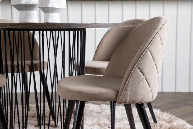 Stone Spisebordssæt 120 cm Rund med 4 Velvet Stole - Beige - Møbler - Borde - Spisebordssæt
