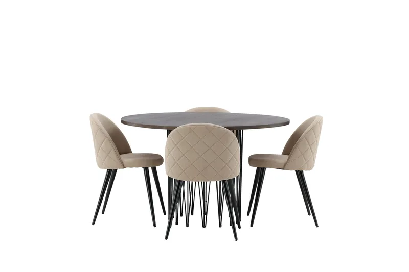 Stone Spisebordssæt 120 cm Rund med 4 Velvet Stole - Beige - Møbler - Borde - Spisebordssæt