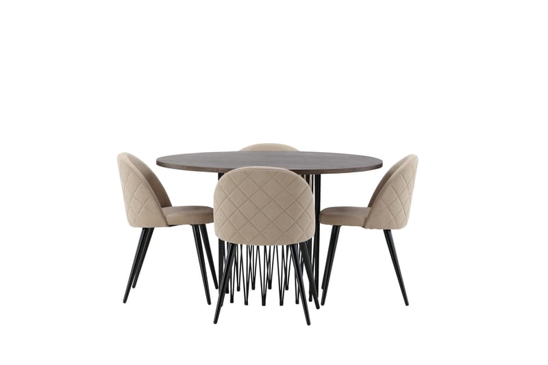 Stone Spisebordssæt 120 cm Rund med 4 Velvet Stole - Beige - Møbler - Borde - Spisebordssæt