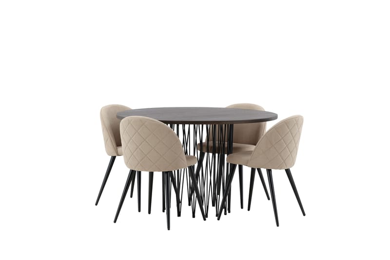 Stone Spisebordssæt 120 cm Rund med 4 Velvet Stole - Beige - Møbler - Borde - Spisebordssæt