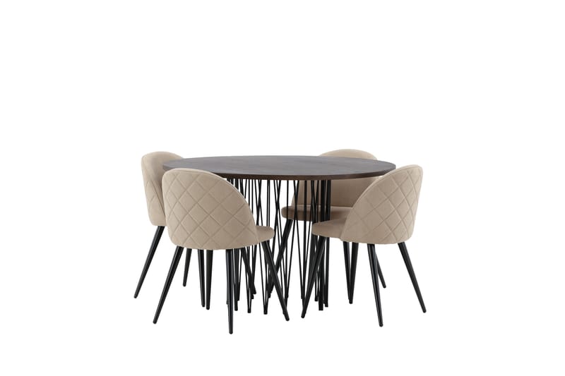 Stone Spisebordssæt 120 cm Rund med 4 Velvet Stole - Beige - Møbler - Borde - Spisebordssæt