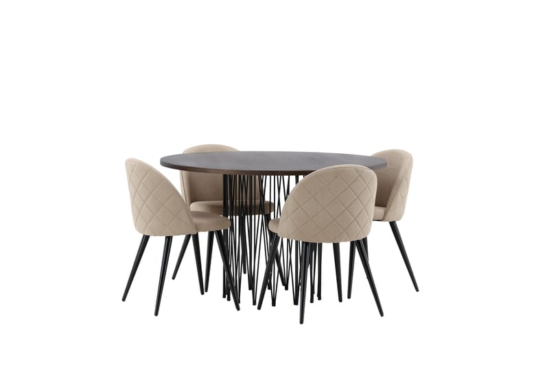 Stone Spisebordssæt 120 cm Rund med 4 Velvet Stole - Beige - Møbler - Borde - Spisebordssæt
