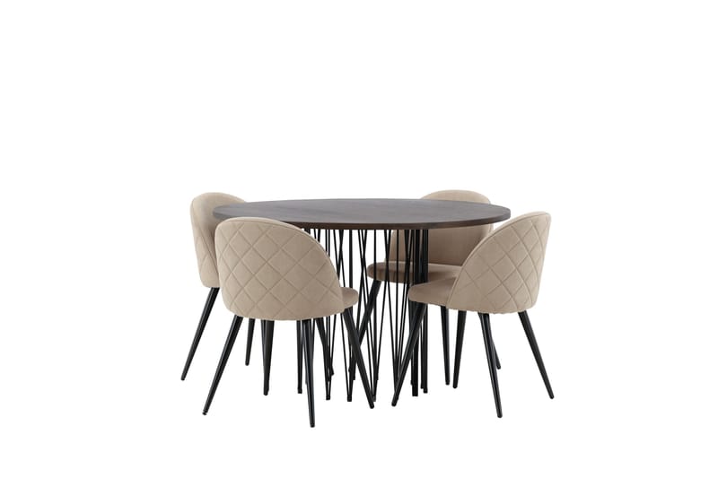 Stone Spisebordssæt 120 cm Rund med 4 Velvet Stole - Beige - Møbler - Borde - Spisebordssæt