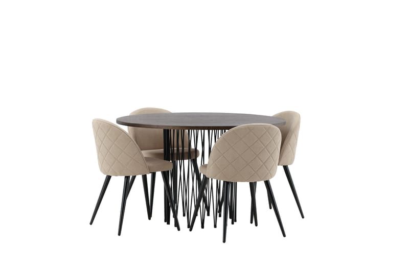 Stone Spisebordssæt 120 cm Rund med 4 Velvet Stole - Beige - Møbler - Borde - Spisebordssæt