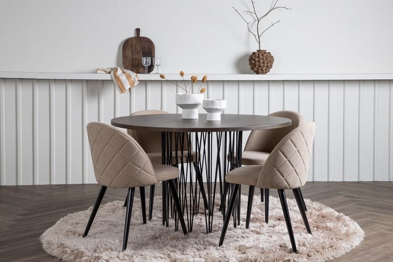 Stone Spisebordssæt 120 cm Rund med 4 Velvet Stole - Beige - Møbler - Borde - Spisebordssæt
