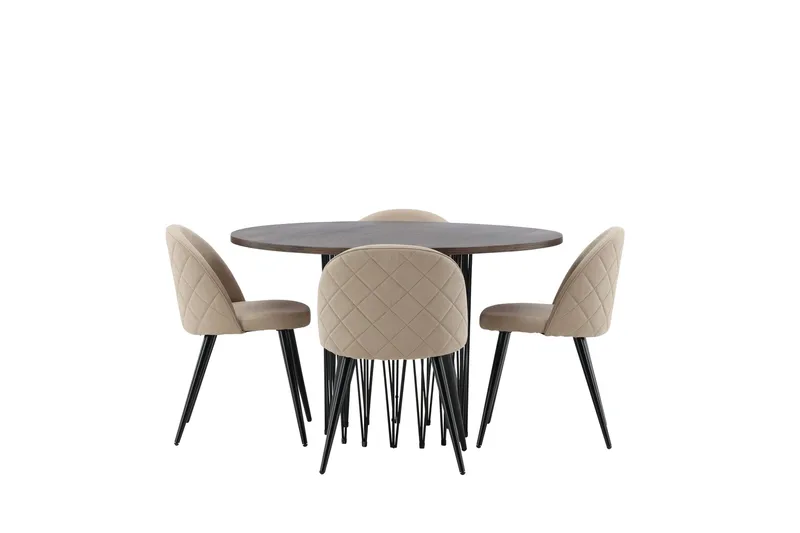 Stone Spisebordssæt 120 cm Rund med 4 Velvet Stole, Beige