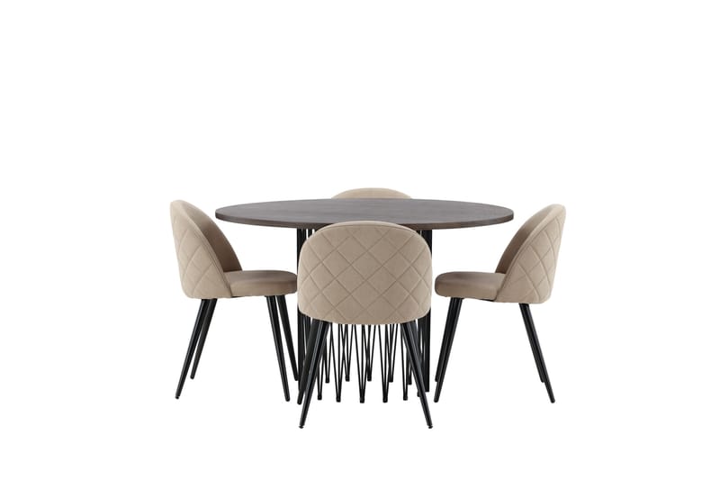 Stone Spisebordssæt 120 cm Rund med 4 Velvet Stole - Beige - Møbler - Borde - Spisebordssæt