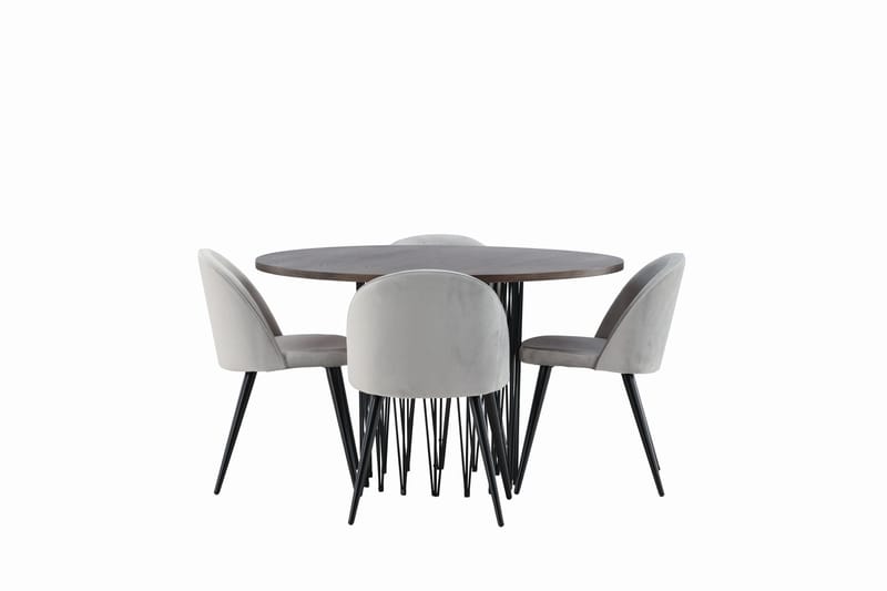 Stone Spisebordssæt 120 cm Rund med 4 Velvet Stole, Grå