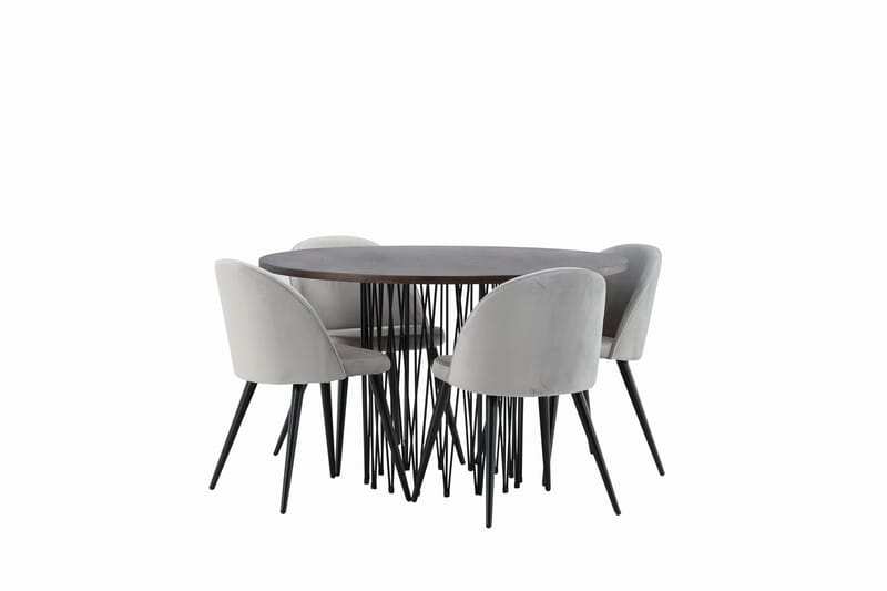 Stone Spisebordssæt 120 cm Rund med 4 Velvet Stole - Grå - Møbler - Borde - Spisebordssæt