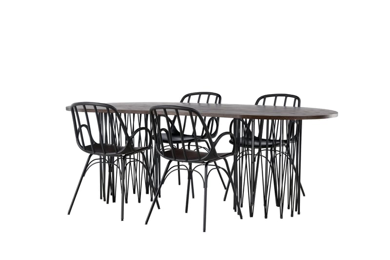 Stone Spisebordssæt 220 cm Oval med 4 Dyrön Stole - Svart - Møbler - Borde - Spisebordssæt