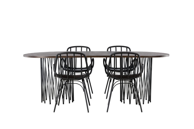 Stone Spisebordssæt 220 cm Oval med 4 Dyrön Stole - Svart - Møbler - Borde - Spisebordssæt