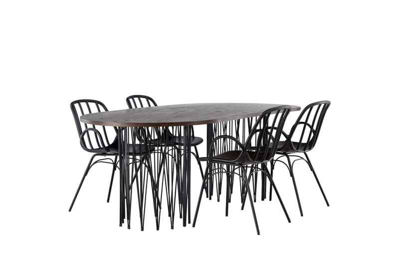 Stone Spisebordssæt 220 cm Oval med 4 Dyrön Stole - Svart - Møbler - Borde - Spisebordssæt