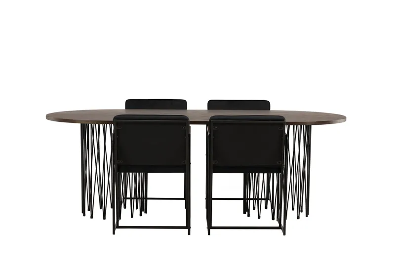 Stone Spisebordssæt 220 cm Oval med 4 Richmond Stole - Svart - Møbler - Borde - Spisebordssæt